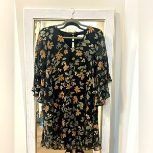 Calvin Klein multi colored flower dress , bell sleeve size small